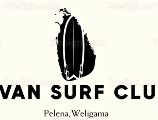 Logo of Ivan Surf Club featuring a stylized surfboard silhouette, promoting beginner and intermediate surf lessons in Pelena, Weligama.