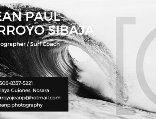 Surf coach Jean Paul Arroyo Sibaja riding a wave, demonstrating surfing skills and technique.