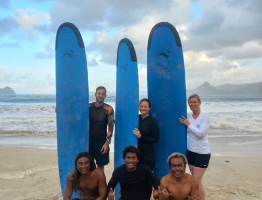 Addict Surf 6 days/7 nights package - Surfing trip with friends at Addict Surf Beach, featuring surfboards, ocean waves, and scenic coastal views. Perfect for surf lovers and beach vacationers.